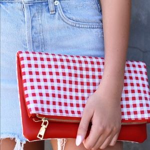 SUNLIT SKIES RED AND WHITE GINGHAM CLUTCH